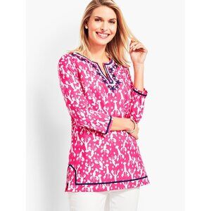 Talbots Lobster Rockstar Tunic Top Size Small Embroidered Pink Coastal Preppy